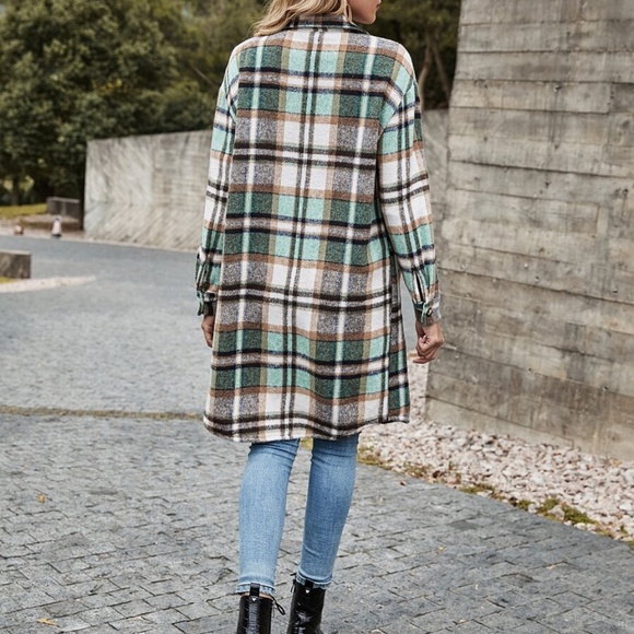 fall classic button plaid pocket jacket coat - Picture 9 of 13